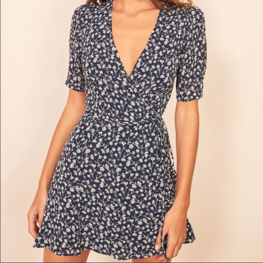 REFORMATION Lucky Wrap Minidress, Elyse, XS